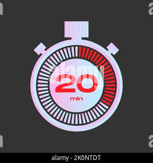 20 minutes timer. Stopwatch symbol in flat style. Editable isolated vector illustration. Vector illustration Stock Vector