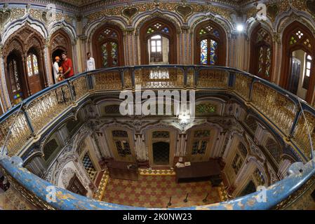 Chiniot, Punjab, Pakistan. 12th Sep, 2022. Pakistani photographers exploring historical Chiniot Shahi Mosque, Umer Hayat Mahal, and alternatively known as Gulzar Manzil during Chiniot Heritage Through Lens Photo Walk organized by Tourism Development Corporation of Punjab (TDCP) in district Chiniot. Shahi Mosque is a historic 17th century mosque located in Chiniot, Punjab, Pakistan. It was built under supervision of Mughal Grand Vizier Saadullah Khan,(Mughal Empire)|Saadullah Khan, Chiniot's Shahi Mosque, a Mughal masterpiece, was built by Nawab SaadulIah Khan during the regime of Emperor Stock Photo