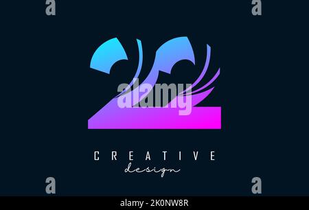 Colorful Creative number 22 2 logo with leading lines and road concept design. Number with geometric design. Vector Illustration with number and creat Stock Vector