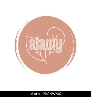 Cute leaves icon vector, illustration on circle with brush texture, for social media story and instagram highlights Stock Vector