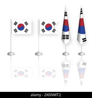 Flag of the Republic of South Korea in four versions with mirror reflection. Front view, vector illustration. Stock Vector