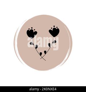 Cute mystical icon vector with flowers, illustration on circle with brush texture, for social media story and highlights Stock Vector