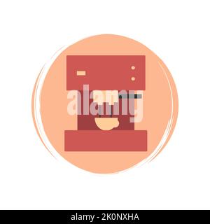 Cute logo or icon vector with coffee machine, illustration on circle with brush texture, for social media story and highlights Stock Vector