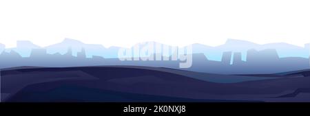Rocks cliffs landscape. Night scenery in mountains. Dark twilight and dusk. Seamless illustration. Cartoon flat style. Isolated on white background Stock Vector