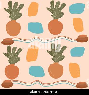 Artistic modern terracotta art print seamless vector pattern background illustration with organic shapes, rainbows and graphic elements design Stock Vector
