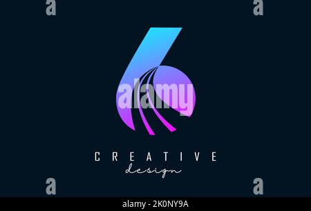 Colorful Creative number 6 logo with leading lines and road concept design. Number with geometric design. Vector Illustration with number and creative Stock Vector