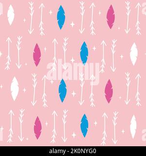 cute lovely seamless vector pattern background illustration with dream stars, arrows and feathers Stock Vector