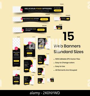 Food restaurant restaurant web set banner, social media post, square banner, food and drinks set post banner Stock Vector