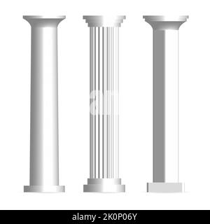 Set of architectural columns, front view. 3D vector illustration. Stock Vector