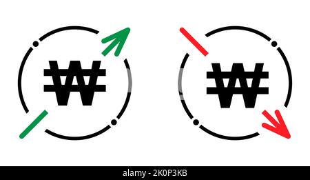 Set of cost symbol won increase and decrease icon. Money vector symbol isolated on background . Stock Vector