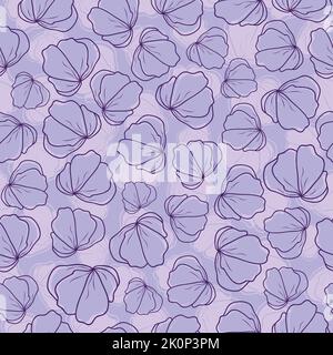 Violet blue vector artistic hand drawn flowers bloom ditsy seamless pattern. Elegant retro background print Stock Vector