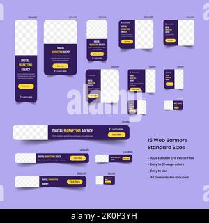 Digital Marketing agency web banner template, Web set banner template, horizontal banner, social media post, google ads Stock Vector
