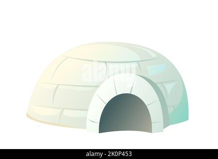 Snow igloo house. Dwelling of northern nomadic peoples in Arctic. From ice and snow blocks. Isolated on white background. illustration vector. Stock Vector