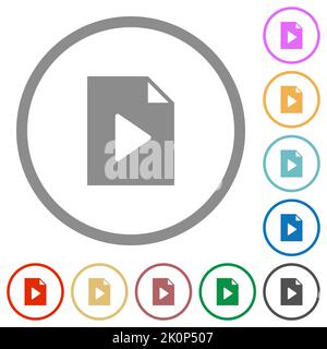 Playlist solid flat color icons in round outlines on white background Stock Vector