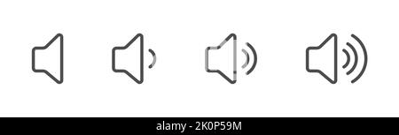 Volume icon. Sound controls. A set of symbols for the volume and control interface. Empty outline, flat style. Stock Vector
