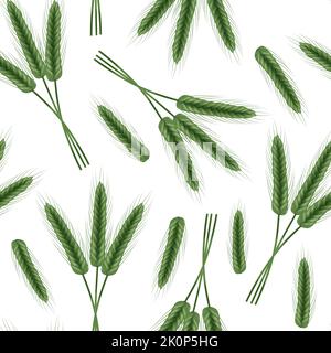 Realistic illustration of seed plants,organic farming farming.Seamless pattern of ripe spikelets of wheat with grains,ears and stalks. Stock Vector