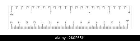 6 and 12 inch ruler scale with and without numbers. 1 foot measuring chart  with markup. Distance, height or length measurement math or sewing tool, Stock vector