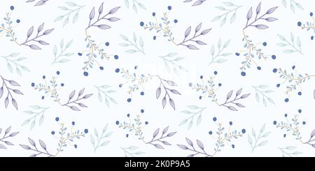 Vector artistic blue hand drawn botanical ornamental elements leaves on light, seamless pattern. Stock Vector