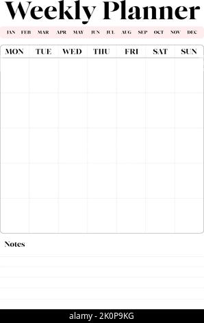 Weekly Planner Ready for A4 Print Blank Stock Vector