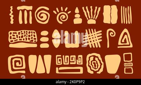 Various ethnic simple shapes. Abstract trendy african style doodle elements. Free hand drawing greek sample, decorative contemporary vector blotch Stock Vector