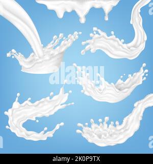 Set of milk drops. Dripping milk. Realistic melted milk. Milk drops ...
