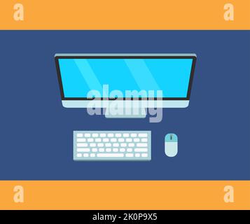 Computer Desktop Mouse Keyboard Top Perspective Desk Modern Technology Office Illustration Stock Vector
