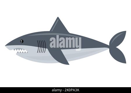 a bloodthirsty shark in full growth swims in the sea. flat vector illustration. Stock Vector
