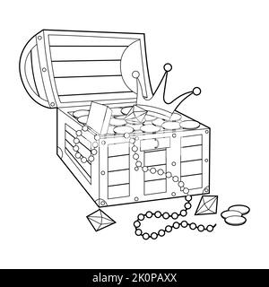Coloring book for kids, a treasure chest. Vector isolated on a white background Stock Vector