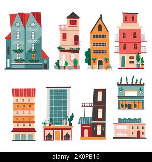 Houses and old architectural buildings of city Stock Vector