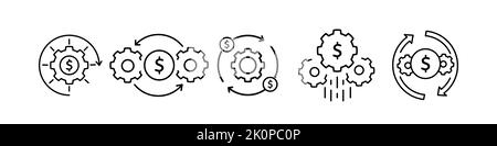 Costs optimization and production efficiency icon, linear Stock Vector