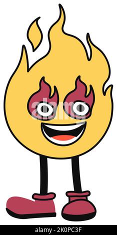 Fire character with muzzle and legs, emoticon Stock Vector
