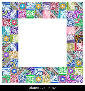 Composition of typical portuguese decorations with colored ceramic tiles called -azulejos- concept image with copy space Stock Photo