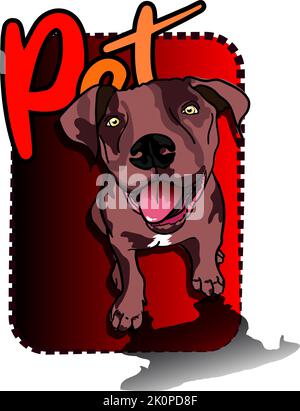 vector american pit bull puppy, pet RED BACKGROUND Stock Vector