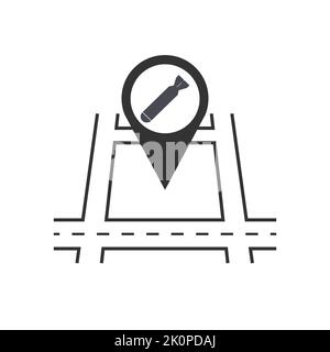 Rocket drop location icon. Potential danger icon Stock Vector