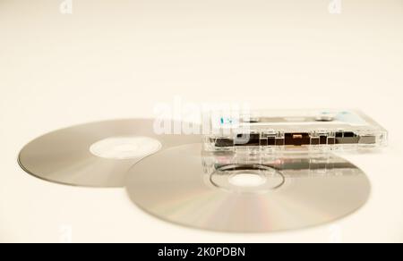 Audio cassette tape and compact discs  - vintage style Stock Photo