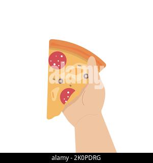 Pizza slice in hand Stock Vector