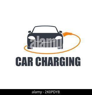 Electric car charging station icon. Battery charger plug. EV car or hybrid vehicle battery recharge icon, renewable energy and electromobility technology vector emblem or symbol Stock Vector