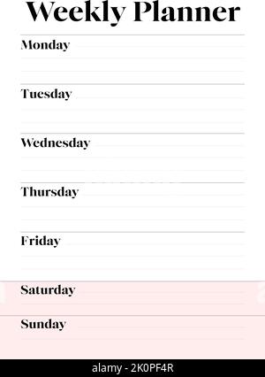 Weekly Planner Ready for A4 Print Blank Stock Vector