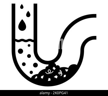 black icon of a clogged pipe in the bathroom. stagnant water in the toilet. flat vector illustration. Stock Vector