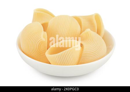 lumaconi pasta in ceramic bowl isolated on white background with full depth of field Stock Photo