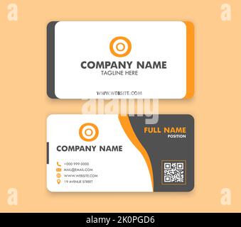Clean Business Card Template Design Contact Address QR Code Details Layout Stock Vector