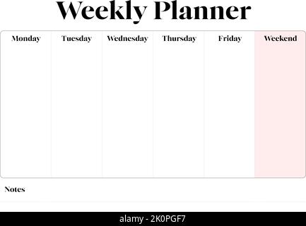 Weekly Planner Ready for A4 Print Blank Stock Vector