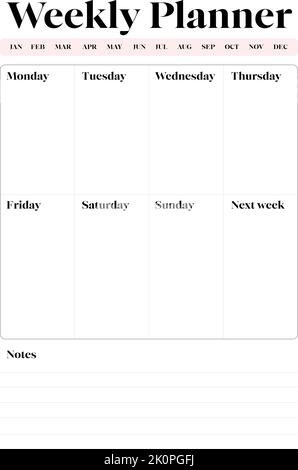 Weekly Planner Ready for A4 Print Blank Stock Vector