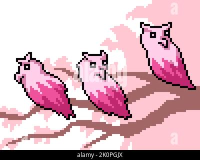 pixel art of fantasy pink owl Stock Vector