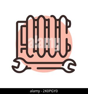 Installation of heating system black line icon. Pictogram for web page Stock Vector