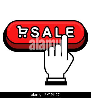 the cursor clicks on the red button with the inscription SALE. simple vector illustration. Stock Vector