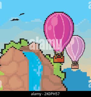 8-bit hot air balloons cartel Stock Vector