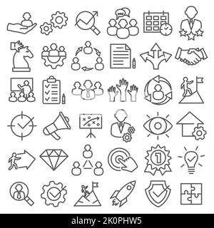 Vector set of management line icons set. Contains such Icons as management, finance, business and more Stock Vector