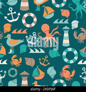 Underwater sea creatures seamless pattern Stock Vector