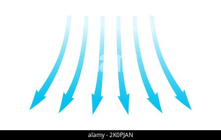Air flow. Blue arrows showing direction of air movement. Wind direction arrows. Blue cold fresh stream from the conditioner. Vector illustration Stock Vector